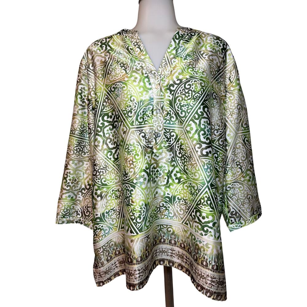 Chicos Women’s 2 US Large 12 V Neck Colorful Block Print Blouse Tunic Top